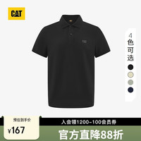 CAT 卡特男士户外美式短袖翻领通勤小华夫格POLO衫T恤 黑色 M