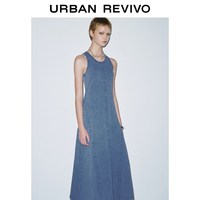 URBAN REVIVO 夏季复古垂感U领无袖连衣裙 灰蓝 M