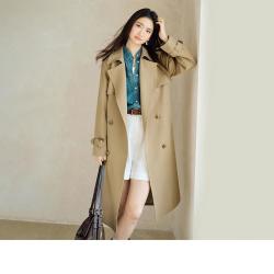 红袖 春季女装气质通勤落肩H型双排扣翻领长风衣外套