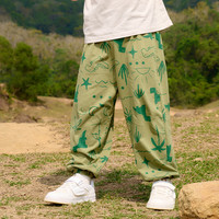 棉花堂 抗菌 儿童长裤  绿底恐龙 90