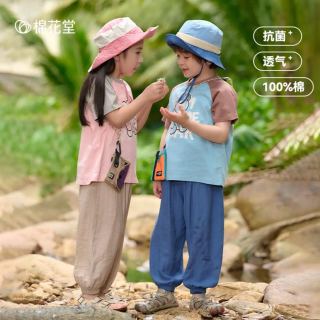 棉花堂 夏装儿童短袖T恤男童女童纯棉宝宝上衣 浅蓝 130