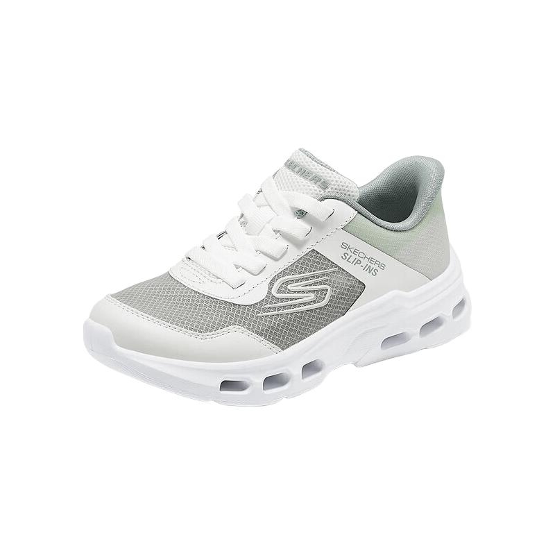 SKECHERS斯凯奇 云际体训鞋 透气减震儿童运动鞋 女童 白色/灰色 34