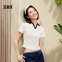 森马 女士POLO衫 夏季短款正肩修身字母绣花套头衫
