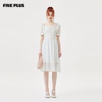 Five Plus 连衣裙女复古泡泡袖高腰方领拼接毛织裙2TA2082680