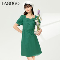 La·go·go 新款森系泡泡袖压褶设计感连衣裙 MALL333A41