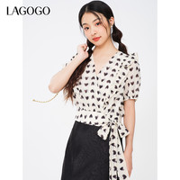 La·go·go lagogo拉谷谷新款荷叶边系带设计感雪纺衫女NASS305C14