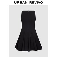 URBAN REVIVO 一字领大裙摆连衣裙 黑色 L