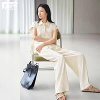 限尺码：DUIBAI 夏装工装风对称翻盖口袋上衣捏褶直筒休闲长裤女式套装