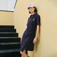 摩凡 夏新款时尚T恤裙女收腰褶皱连衣裙
