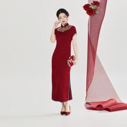 织造司 旗袍 新中式红色旗袍连衣裙新娘服婚礼服日常可穿