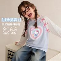 Hello Kitty 女童春季长袖T恤2026新款中大童装蝴蝶结点缀插肩袖宽松上衣