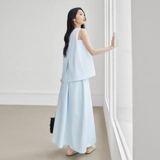 DUIBAI/对白 夏装设计感开叉无袖衬衫半裙两件套