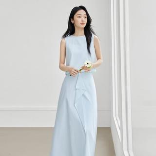 DUIBAI/对白 夏装设计感开叉无袖衬衫半裙两件套