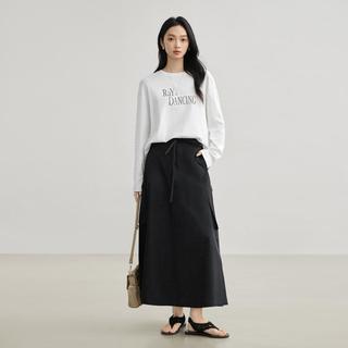 对白 黑色开叉A字半身裙
