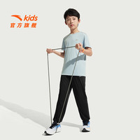 安踏儿童套装 男童短袖T恤+长裤 140cm 布雷蓝/基础黑