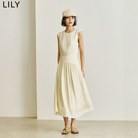 LILY 夏新款女装浪漫温柔通勤款无袖连衣裙小白裙 604米白