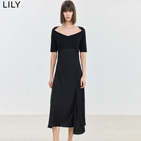 LILY 夏新款女装设计感拼接气质优雅通勤复古小黑裙吊带连衣裙 510黑