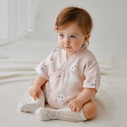 OAK FAMILY 新生婴儿衣服纱布和式爬服夏季短袖连体衣宝宝和尚服