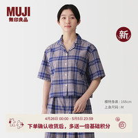 無印良品 MUJI 女式 马德拉斯格纹短袖衬衫 BC2QJA6S