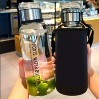 映棠 大容量玻璃杯 户外便携隔热茶水分离 透明 500ml 带提绳