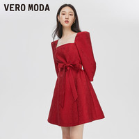 VERO MODA 方领连衣裙裙子甜美气质纹理感时尚小个子公主裙女轻奢