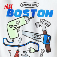 H&M 儿童男童T恤 白色 Boston Garage Club印花 120/60