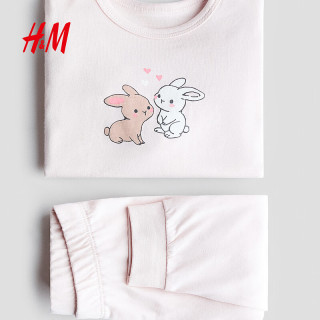 H&M 儿童套装 浅粉色小兔印花棉质睡衣 110/56(3-4岁)