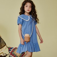 莫莫 美特斯邦威童装女童休闲甜美连衣裙夏新款女孩A型荷叶边娃娃百褶