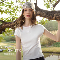 新品尝鲜：OLRAIN 简约小花边连袖修身 女士T恤
