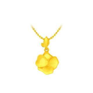 周大福 玫瑰花足金黄金吊坠