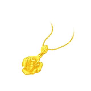 周大福 玫瑰花足金黄金吊坠