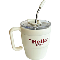 北牧星 Hello玻璃杯 500ml 带把手吸管杯 白色
