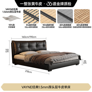 法莎蒂 VAYNE大师2.0mm超厚半青皮现代简约双人床 1.5m×2m 静音排骨架储物婚床