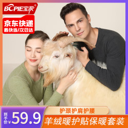 宝派 男士无痕保暖内衣套装含羊绒桑蚕丝暖护贴加绒圆领女秋衣秋裤 羊绒暖护贴升级版男黑灰 L