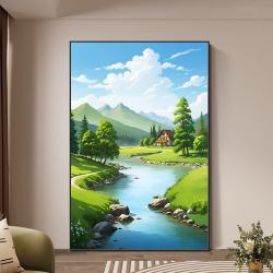 现代流水生财入户装饰画