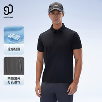 90分 25夏季男装户外休闲无缝凉感透气弹力短袖POLO衫翻领T恤 黑色 M (170/92B)