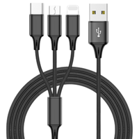 优莱格 一拖三Type-C+Lightning+Micro-USB数据线 0.25m 黑色