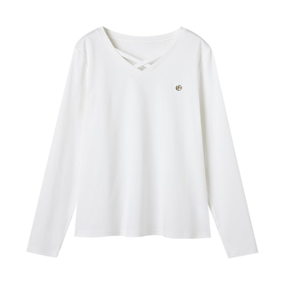 德玛纳 气质棉氨针织女式T恤 V领微弹长袖
