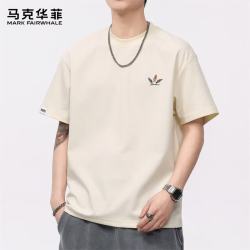 马克华菲 男重磅纯棉时尚短袖T恤 杏色