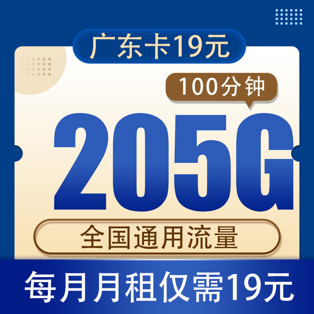 中国电信 广东省星雷卡19元205G全国流量100分钟