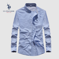 U.S. POLO ASSN. 男士长袖衬衫 纯棉牛津纺商务休闲宽松免烫透气