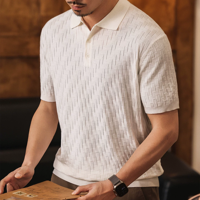 杰雷诺 桑蚕丝高端新贵老钱风Polo衫男  白色 3XL 适合180-200斤