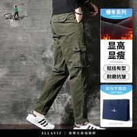萨拉维夫 美式重磅复古潮牌咖啡色多口袋工装裤男春秋新款宽松直筒休闲裤男 军绿色 28 二尺一