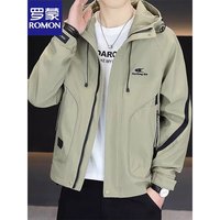 罗蒙 男士夹克外套 春秋季休闲冲锋衣 连帽 黑色 5XL
