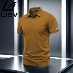 男士翻领短袖POLO衫 焦糖色-袖标polo 4XL