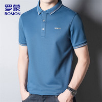 罗蒙 POLO衫 男士夏季商务休闲短袖T恤 牛仔蓝 5XL