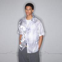 ROCAWEAR ROCA WEAR 男女同款流光晕染格纹古巴领宽松休闲气质短袖衬衫