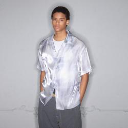 ROCAWEAR ROCA WEAR 男女同款流光晕染格纹古巴领宽松休闲气质短袖衬衫