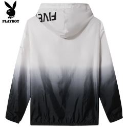 PLAYBOY 冰丝外套男夏季薄款夹克男士连帽休闲防风晒衣服男装 黑色 XL