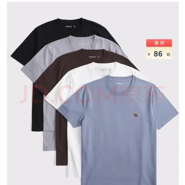 Abercrombie & Fitch 小麋鹿图案5件组合套装短袖T恤25夏季男装124-5045 灰色多色 L (180/108A)